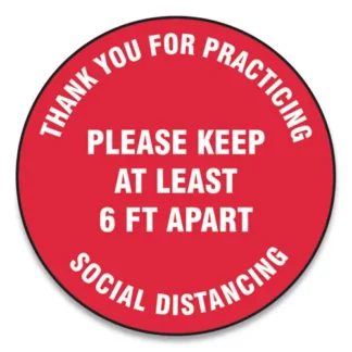 Accuform® Slip-Gard Floor Signs, 12" Circle, "Thank You For Practicing Social Distancing Please Keep At Least 6 ft Apart", Red, 25/Pack