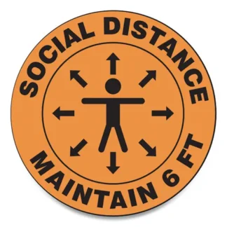 Accuform® Slip-Gard Social Distance Floor Signs, 12" Circle, "Social Distance Maintain 6 ft", Human/Arrows, Orange, 25/Pack