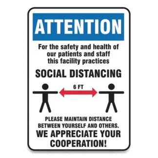 Accuform® Social Distance Signs, Wall Sign, 10" x 14", Blue/White, 10/Pack