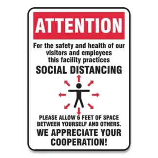 Accuform® Social Distance Signs, Wall Sign, 10 x 14, Red/White, 10/Pack