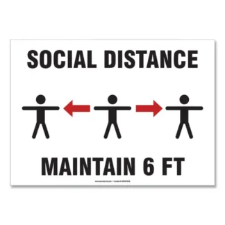 Accuform® Social Distance Signs, Wall, 10 x 7, "Social Distance Maintain 6 ft", 3 Humans/Arrows, White