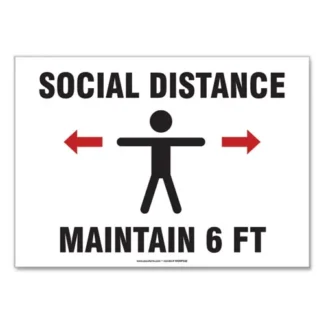Accuform® Social Distance Signs, Wall, 14 x 10, "Social Distance Maintain 6 ft", Human/Arrows, White
