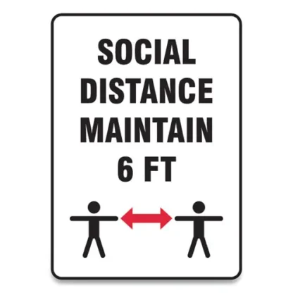 Accuform® Social Distance Signs, Wall Sign, 7" x 10", 'Social Distance Maintain 6 ft', White, 10/Pack