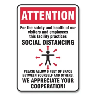 Accuform® Social Distance Signs, Wall Sign, 7 x 10, Red/White, 10/Pack
