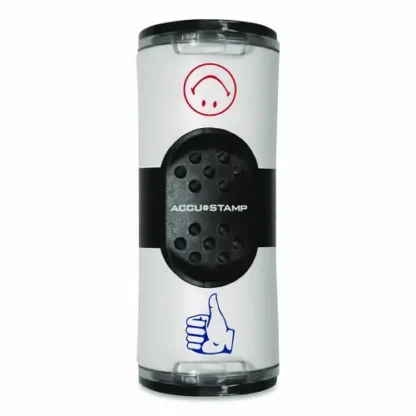 ACCUSTAMP® Dual Message Pre-Inked Round Stamp, Smiley Face/Thumbs-Up, 0.63" dia, Red/Blue