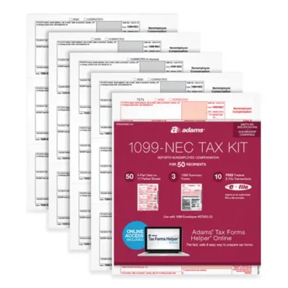 Adams® 1099-NEC + 1096 Tax Form Bundle, Inkjet/Laser, Five-Part, 24 Forms Total, Fiscal Year 2023