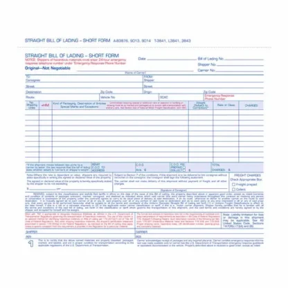 Adams® Bill of Lading - Short Form, Three-Part Carbonless, 8.5 x 6.94, 50 Forms