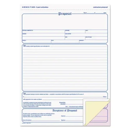 Adams® Contractor Proposal Form, Three-Part Carbonless, 8.5 x 11.44, 50 Forms