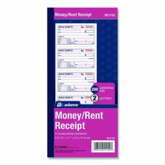 Adams® Money/Rent Receipt Book, Two-Part Carbonless, 200 Forms