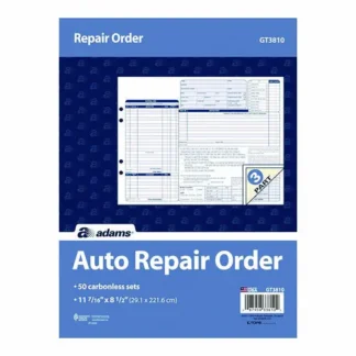 Adams® Multipart Auto Repair Work Order Forms with Checklist for Routine Jobs, Three-Part Carbonless, 50 Forms, 10.94 x 8.5 inches