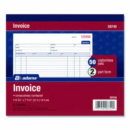 Adams® Multipart General-Purpose Invoice Pad, Two-Part Carbonless, 50 Forms, 8.38" x 6.69"