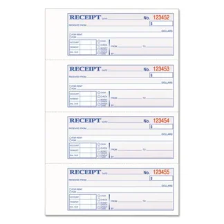 Adams® Multipart Money/Rent Receipt Book, Casebound, Three-Part Carbonless, 7 x 2.75, 4 Forms per Sheet, 200 Total