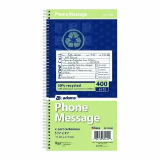 Adams® Wirebound Telephone Message Book, Two-Part Carbonless, 4 Forms/Sheet, 400 Forms