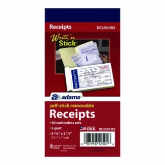 Adams® Write 'n Stick Receipt Book, Two-Part Carbonless, 50 Forms