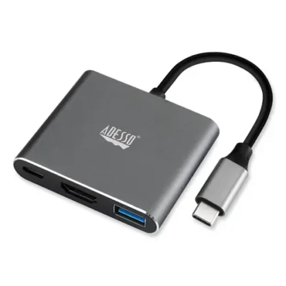 Adesso 3-in-1 USB-C Multi-Port TAA Compliant Docking Station, HDMI, USB-C, USB 3 A+PD, Black/Gray