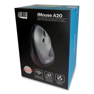 Adesso iMouse A20 Antimicrobial Vertical Wireless Mouse, Right Hand, Black/Granite