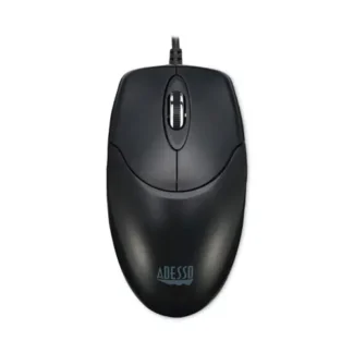 Adesso Three-Button Desktop Optical Scroll USB Mouse, USB 2.0, Left/Right Hand Use, Black