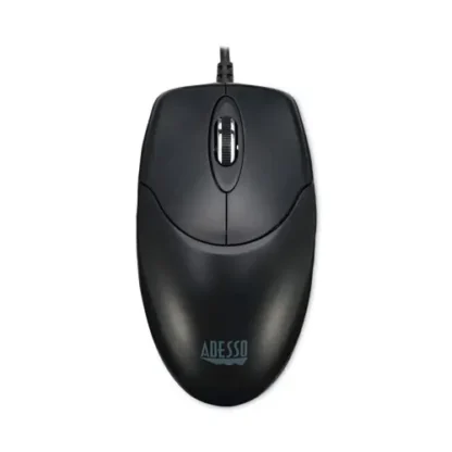 Adesso Three-Button Desktop Optical Scroll USB Mouse, USB 2.0, Left/Right Hand Use, Black