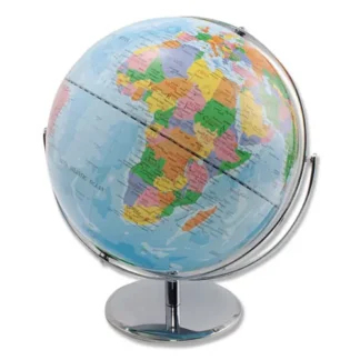 Advantus 12-Inch Globe with Blue Oceans on Silver Metal Full-Meridian Desktop Base