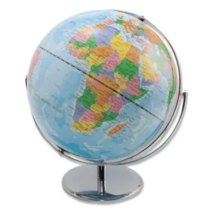 Advantus 12-Inch Globe with Blue Oceans on Silver Metal Full-Meridian Desktop Base