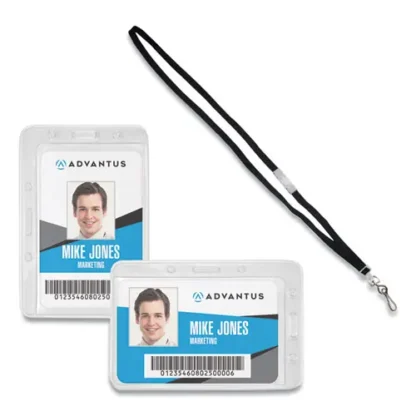Advantus Antimicrobial ID & Security Badge and Lanyard Combo Pack, Horizontal, Clear Holder, 20/Pack