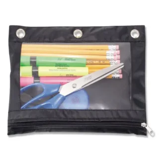 Advantus Binder Pencil Pouch, 3-Hole Punched, Black/Clear