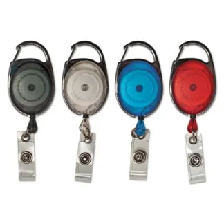 Advantus Carabiner-Style Retractable ID Card Reel, Assorted Colors, 30" Extension, Pack of 20