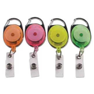 Advantus Carabiner-Style Retractable ID Card Reel, Assorted Neon Colors, 30" Extension, 20/Pack
