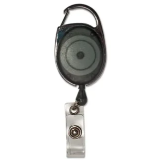 Advantus Carabiner-Style Retractable ID Card Reel, Smoke, 30" Extension, 12/Pack