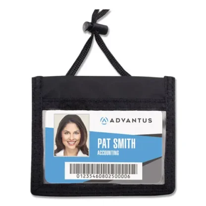 Advantus ID Badge Holders with Convention Neck Pouch, Horizontal, Black/Clear