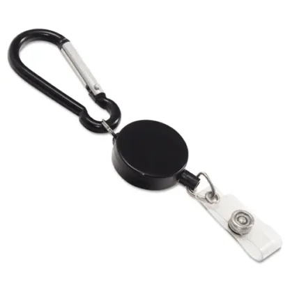 Advantus Metal Badge Reel/Carabiner Set, 24" Extension, Black, 5/Pack