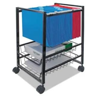 Advantus Mobile File Cart with Sliding Baskets, Metal, Black, 2 Drawers, 1 Bin