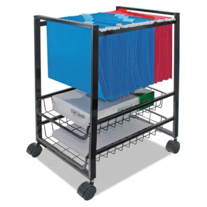 Advantus Mobile File Cart with Sliding Baskets, Metal, Black, 2 Drawers, 1 Bin