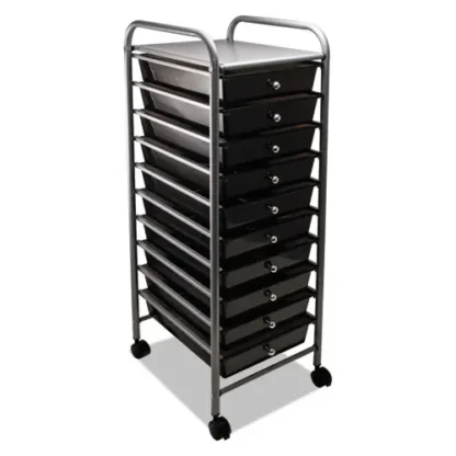 Advantus Portable Drawer Organizer, Metal, Matte Gray/Smoke, 10 Drawers, 1 Shelf, 13" x 15.38" x 37.75"