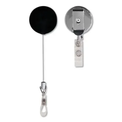 Advantus Premier Heavy-Duty Retractable ID Card Reel, 24" Extension, Black/Silver, 12/Box