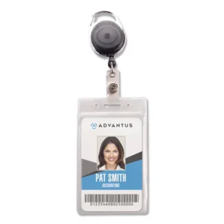 Advantus Resealable Badge Holder Combo Pack with Badge Reel, 30" Cord, Vertical, Frost, 10/PK