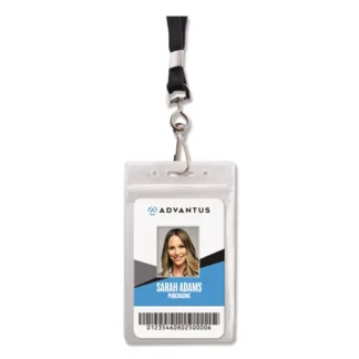 Advantus Resealable Badge Holders Combo Pack with 36" Lanyard, Vertical, Transparent Frost, 20/Pack
