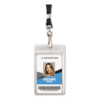 Advantus Resealable Badge Holders Combo Pack with 36" Lanyard, Vertical, Transparent Frost, 20/Pack