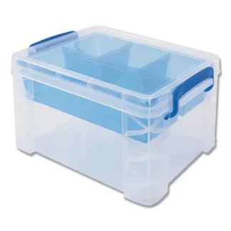 Advantus Super Stacker Divided Storage Box, 5 Sections, Clear/Blue