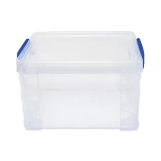 Advantus Super Stacker Lift-Off Lid Storage Tote, Transparent/Blue, 7.25" x 10.88" x 6.38"