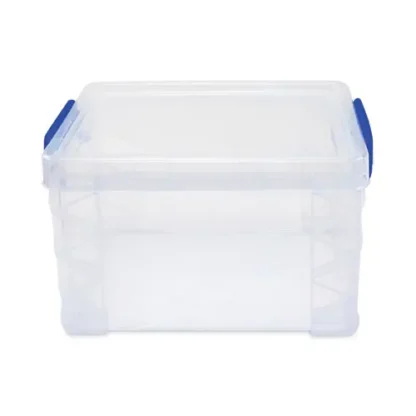 Advantus Super Stacker Lift-Off Lid Storage Tote, Transparent/Blue, 7.25" x 10.88" x 6.38"