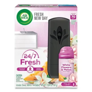 Air Wick® Freshmatic Life Scents Starter Kit, Automatic Sprayer with 5.89 oz White Flowers & Melon Summer Delights Refill and Battery