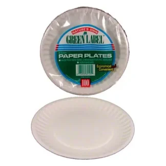 AJM Green Label White Uncoated Paper Plate - 9"