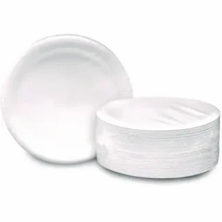 AJM Packaging Corporation Coated Paper Plates, 9" dia, White, 500/Carton