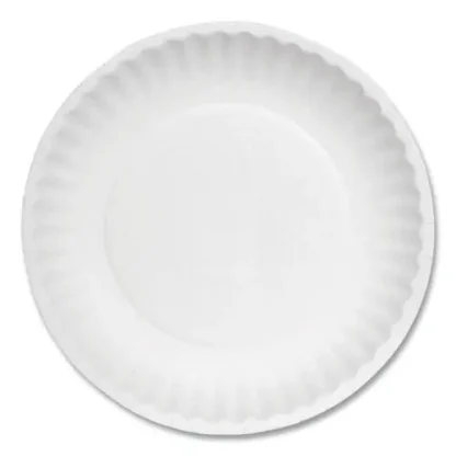 AJM Packaging Corporation White Paper Plates, 6" dia, 100/Pack, 10 Packs/Carton