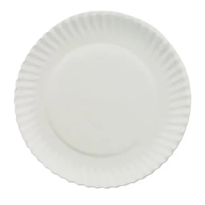 AJM Packaging Corporation White Paper Plates, 7" dia, 100/Pack, 10 Packs/Carton