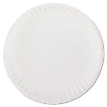 AJM Packaging Corporation White Paper Plates, 9" dia, 100/Pack, 10 Packs/Carton