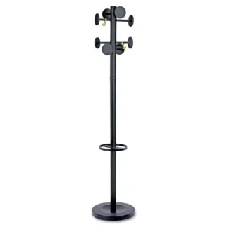 Alba™ Stan3 Steel Coat Rack, Stand Alone, Eight Knobs, Black