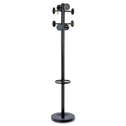 Alba™ Stan3 Steel Coat Rack, Stand Alone, Eight Knobs, Black