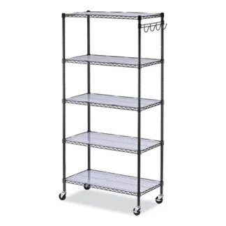 Alera® 5-Shelf Wire Shelving Kit with Casters & Shelf Liners